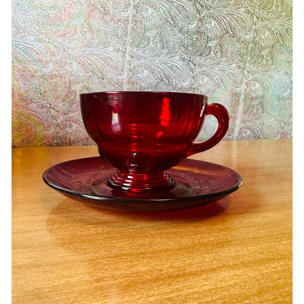 Vintage moon drops Ruby by New Martinsville tea cup and saucer set